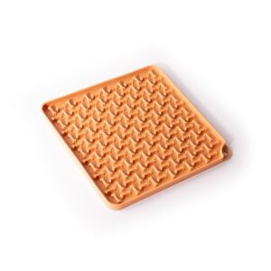 Tapis de Léchage pour Chien et Chat en Silicone Alimentaire - Antistress et Divertissant - Format Carré 20 cm - Avec Ventouse - Compatible Lave-vaisselle et Congélateur (Jaune)
