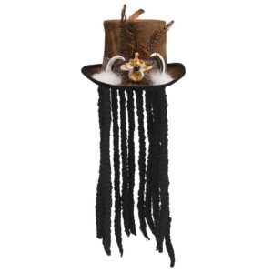 Boland 72183 Chapeau Voodoo Buluku avec cheveux, unisexe, taille unique, cylindre, avec boucles, ruban, application dentaire, application à plumes