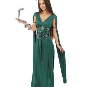 P'TIT CLOWN - Déguisement Médusa Adulte - Costume Déesse Grecque pour Femme - Tenue Carnaval, Halloween, Cosplay, Fête Costumée, Évènement à Thème - Vert