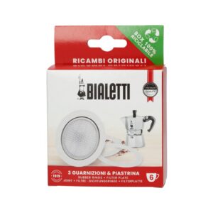 Bialetti Ricambi, Includes 3 Gaskets and 1 Plate, Compatible with Moka Express, Fiammetta, Break, Happy, DAMA, Moka Timer and Rainbow (6 Cups) BIA640308