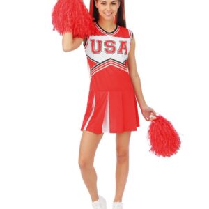 P’TIT CLOWN - Déguisement Pom-pom Girl - Costume Chearleader Femme - Pour Carnaval, Fêtes Costumées et Évènements à Thème - Confortable et Réaliste - Rouge