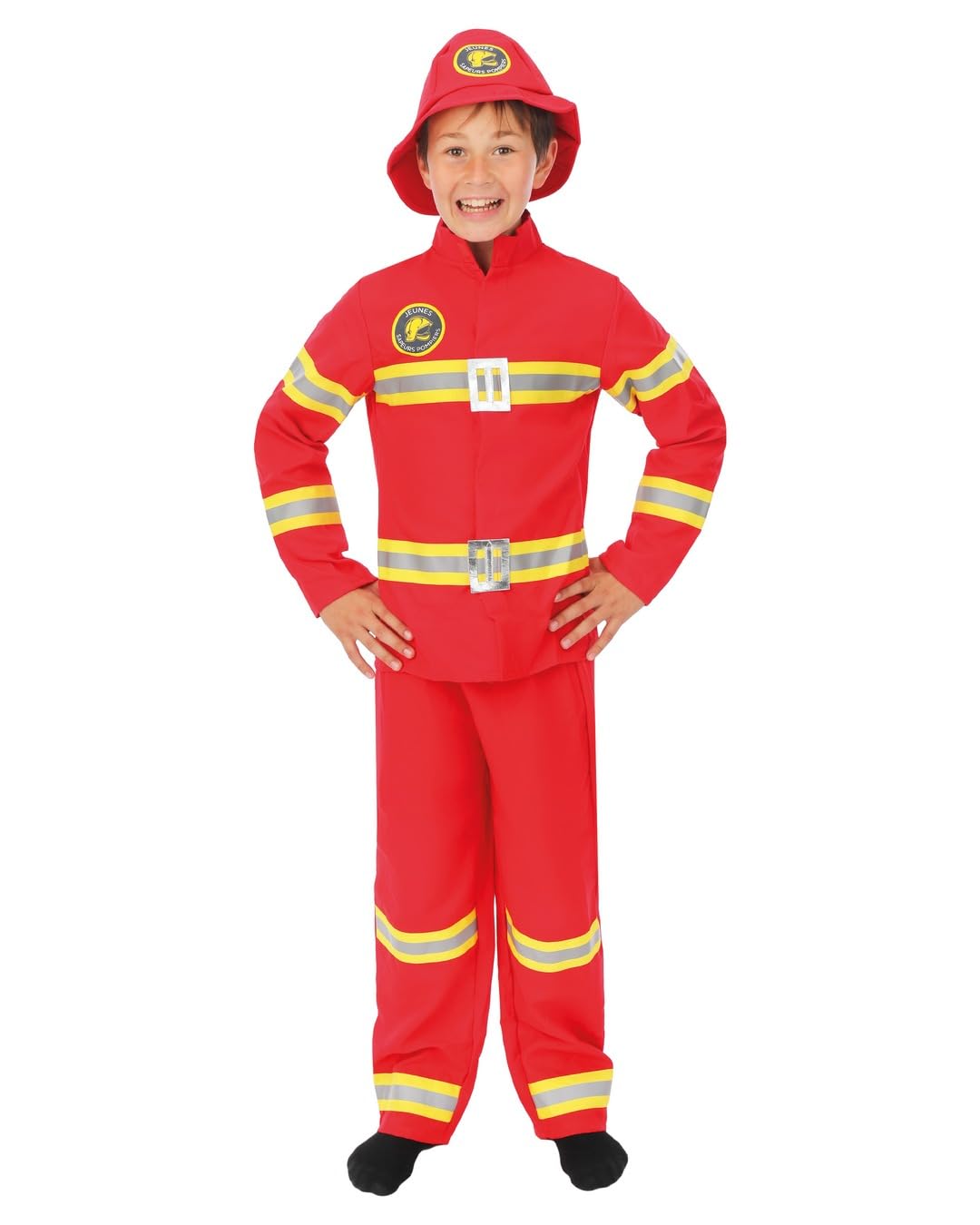P’TIT CLOWN - Costume Pompier Enfant - Déguisement Parfait pour Carnaval, Fêtes Costumées et Évènements à Thème - Confortable et Réaliste - Polyester (Rouge, 10-12 ans)