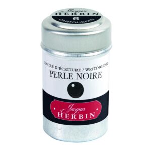 Jacques Herbin 20109T - Une boite de 6 cartouches d'encre pour stylo-plumes et stylos roller (produit sans emballage - objectif zéro déchet), Perle noire