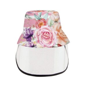 CiCiDi Pink Rose Flowers Floral Striped Detachable Face Shield Bucket Hat Protective Cap Cover Dustproof, Comfortable Anti-Spitting Protection Anti Saliva Fog UV Hat Unisex