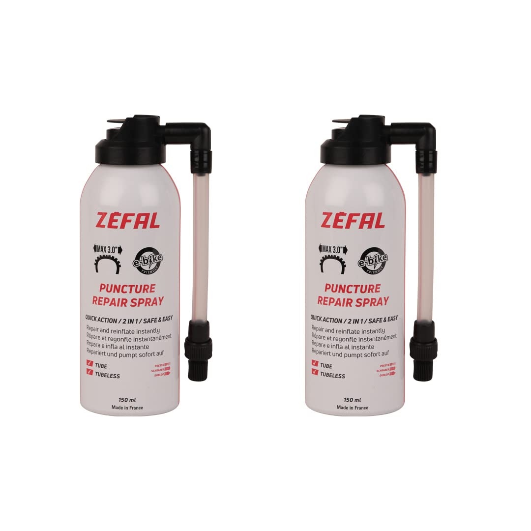ZEFAL Pack Repair Spray - Bombe Anti Crevaison Velo - Préventif, Réparation - 2 x Bouteilles de 150 ML, Blanc