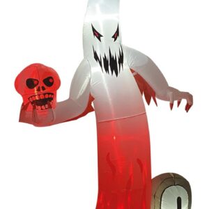 P'TIT CLOWN - 22334 - Fantôme Gonflable - Inflatable Ghost - Lumineux 5 LEDs - Décoration Intérieure et Extérieure pour Halloween - Gonfleur Intégré - Fonctionne sur Secteur - 270 cm de Haut