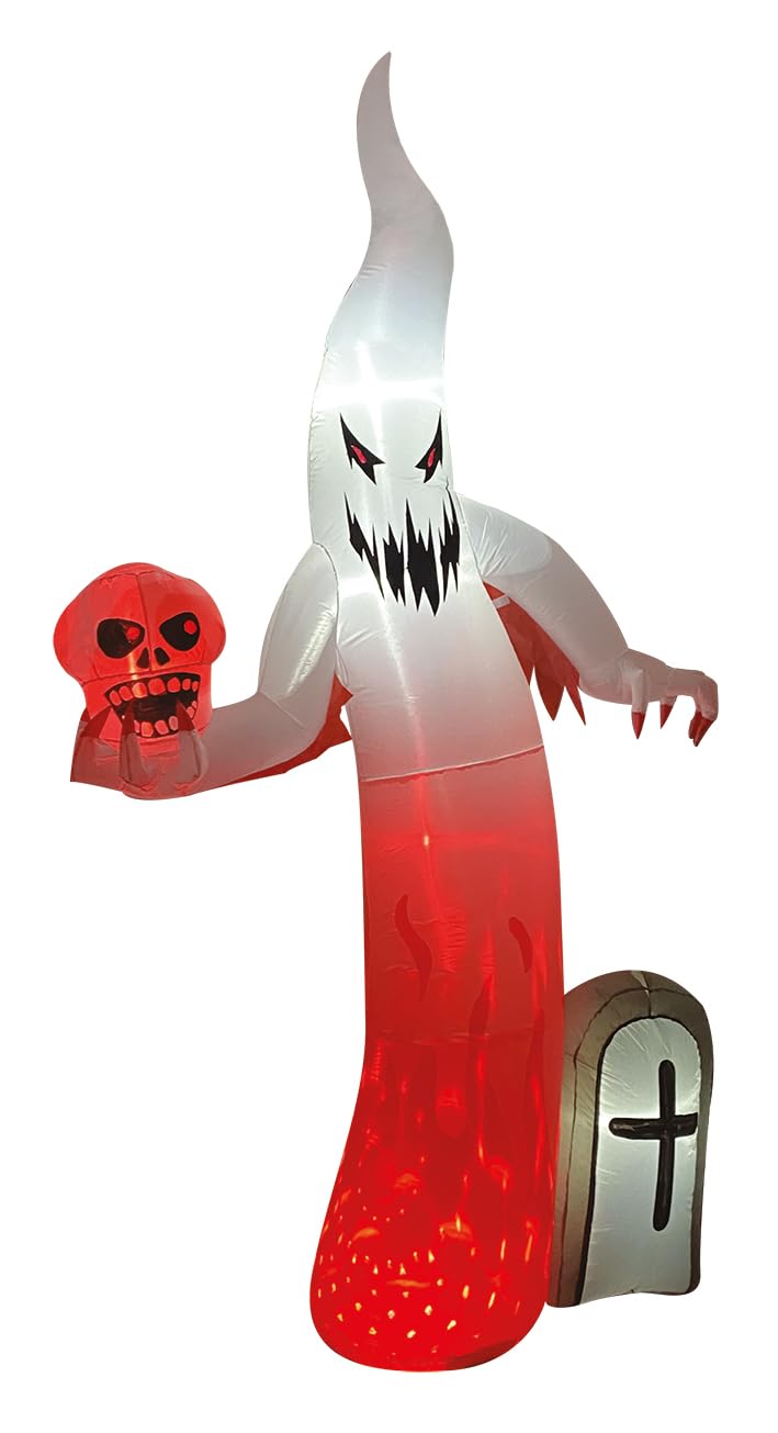 P'TIT CLOWN - 22334 - Fantôme Gonflable - Inflatable Ghost - Lumineux 5 LEDs - Décoration Intérieure et Extérieure pour Halloween - Gonfleur Intégré - Fonctionne sur Secteur - 270 cm de Haut