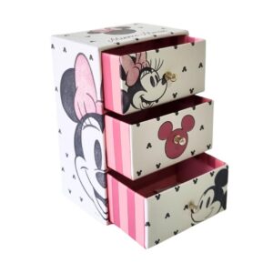 ARDITEX, Coffret Cadeau Femme Minnie Mouse avec 3 Tiroirs, Boîte à Bijoux Fille, Boîte Carton Parfaite pour Rangement Bijoux, Photos, Travaux Manuels, Couture, 9.5X7X15 Cm