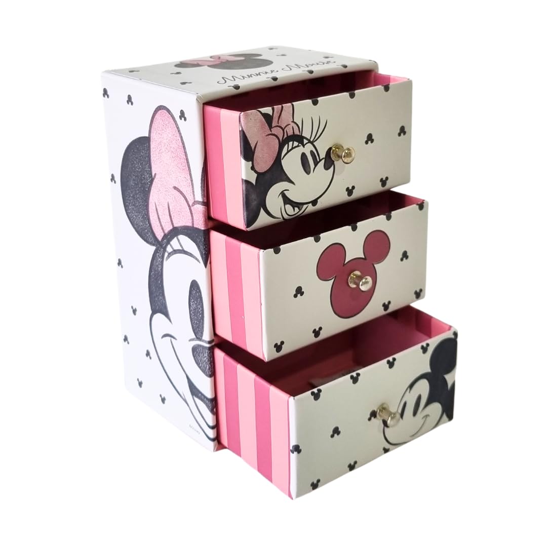 ARDITEX, Coffret Cadeau Femme Minnie Mouse avec 3 Tiroirs, Boîte à Bijoux Fille, Boîte Carton Parfaite pour Rangement Bijoux, Photos, Travaux Manuels, Couture, 9.5X7X15 Cm