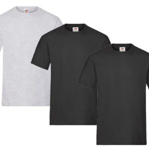 Fruit of the Loom Lot de 3 t-shirts pour homme Taille XXL (2 x noir, 1 x gris) Avec 1 bloc-notes HL Kauf