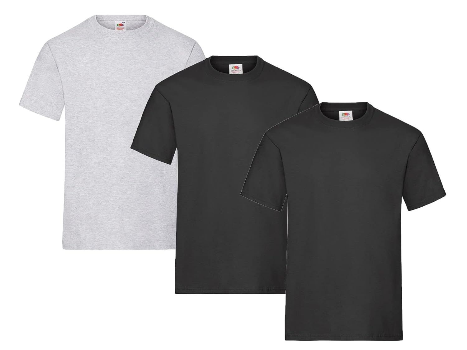 Fruit of the Loom Lot de 3 t-shirts pour homme Taille L (2 x noir, 1 x gris) Avec 1 bloc-notes HL Kauf