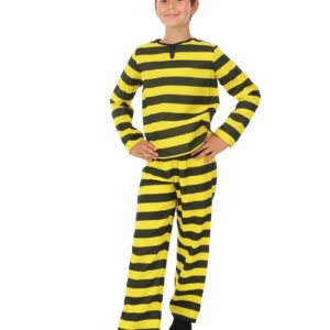 P'TIT CLOWN - Déguisement Prisonnier pour Enfant - Unisexe - Avec Chapeau, Chemise et Pantalon Inclus - Déguisement Parfait pour Carnaval, Fêtes Costumées et Évènements à Thème (7-9 ans)