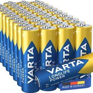 VARTA Piles AA, lot de 40, Longlife Power, Alcalines, 1,5V, adaptées aux jouets, souris sans fil, lampes de poche, Made in Germany
