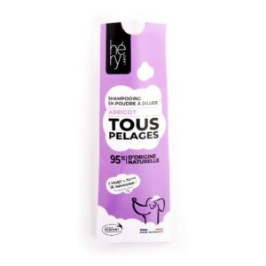 Shampooing Poudre Tous Pelages Abricot Héry Poudre – À diluer, 1 Sachet = 250 ML – 95% ingrédients naturels – Fabriqué en France – Soin nourrissant et revitalisant pour Chiens
