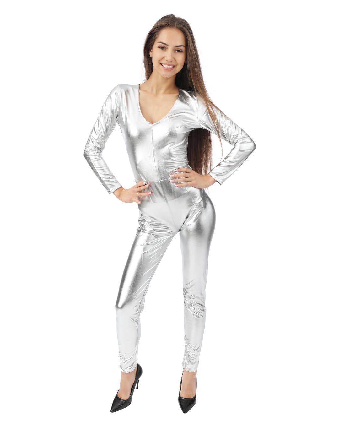 P'TIT CLOWN - 60711 - Déguisement Combinaison Femme - Costume pour Adulte - Parfait pour Carnaval, Fêtes Costumées et Évènements à Thème - Polyester - Argent -Taille L/XL
