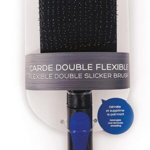 Carde Double Flexible Taille M Héry Technic pour Chien et Chat - Démêle, Élimine les Poils Morts, Picots Souples et Durs, Manche Ergonomique Antidérapant, Toilettage Professionnel