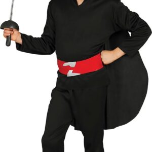 FIESTAS GUIRCA | Costume de Bandit Enfant (7-9 Ans) - Masque, Chemise, Cape, Ceinture, Pantalon et Chapeau - Costumes de Mousquetaire et Aventurier pour Halloween - Idéal pour Enfants - Noir