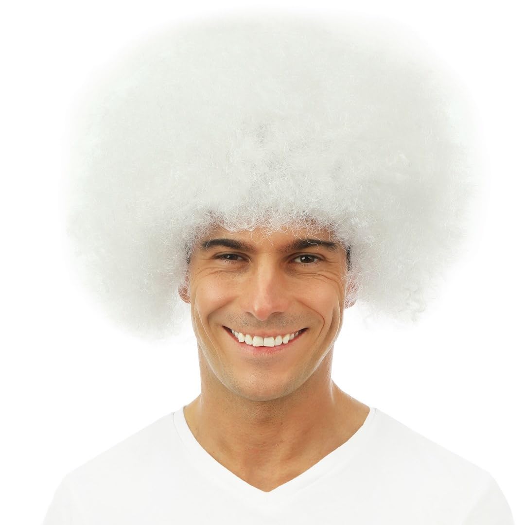 P'TIT CLOWN - 64465 -Perruque Afro - Funky Wig - Look Disco, Années 70, Retro - Accessoire de Déguisement - Carnaval, Fête à Thème, Halloween, Manga, Cosplay, Nouvel An - Cheveux Synthétiques - Blanc