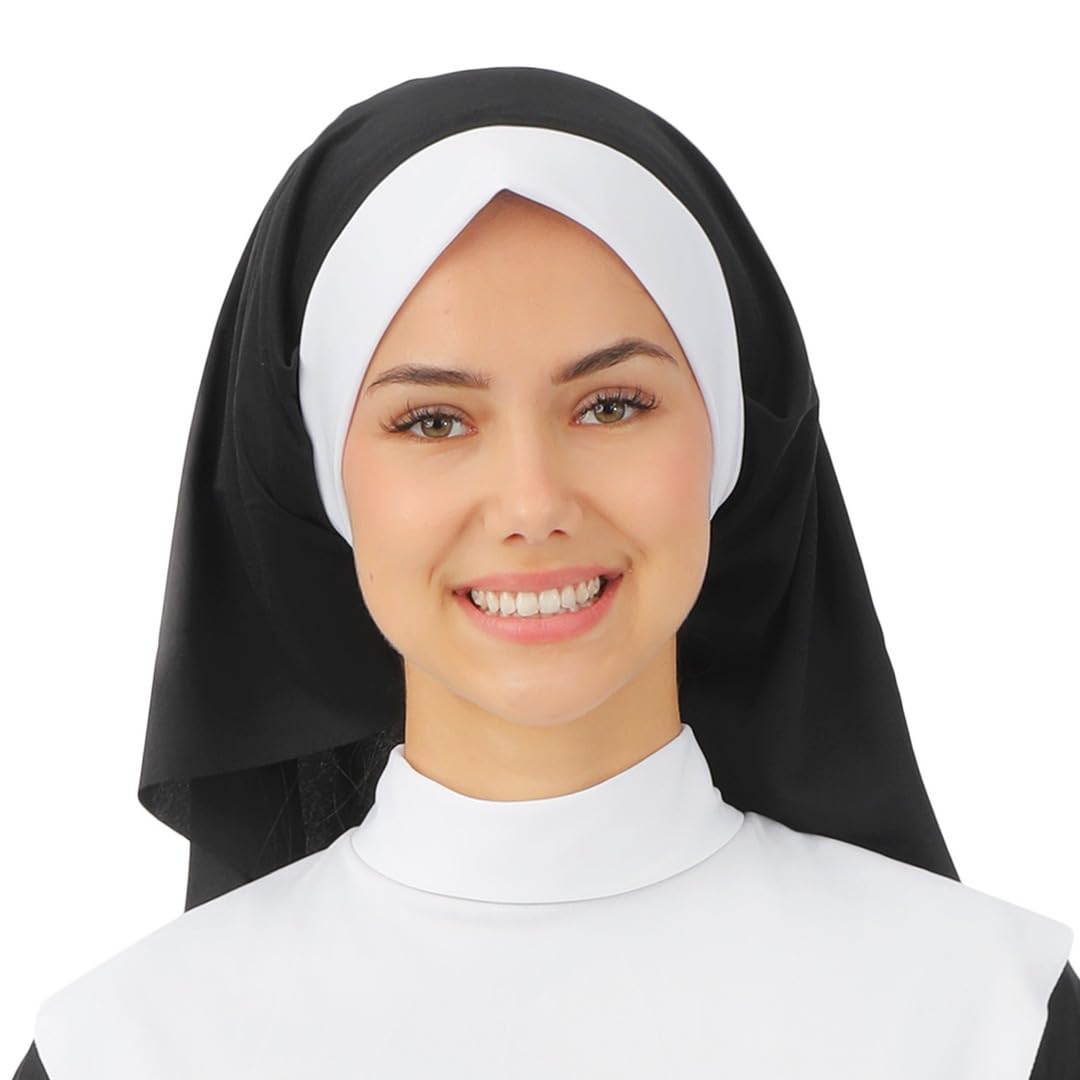 P'TIT CLOWN - Coiffe Nonne - Adulte - Accessoire de Déguisement Religieuse, Bonne Soeur - Parfait pour Carnaval, Halloween, Cosplay, Fêtes Costumées, Soirées à Thème - Taille Unique - Noir