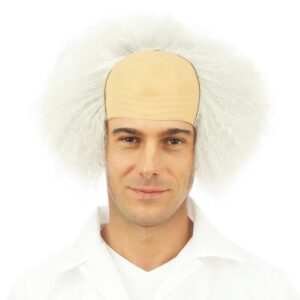 P'tit Clown - 24005- Perruque Savant Fou - Mad Scientist Wig - Accessoire de Déguisement - Carnaval, Fêtes à Thèmes, Halloween, Nouvel an, Cosplay, Manga - Adulte Homme - Cheveux Synthétiques - Gris