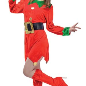 P'TIT CLOWN - Costume Lutin de Noël Femme - Christmas Elf Dress - Effet Velours - Parfait pour Déguisement Elfe Noel, Fête de Fin d'Année, Xmas