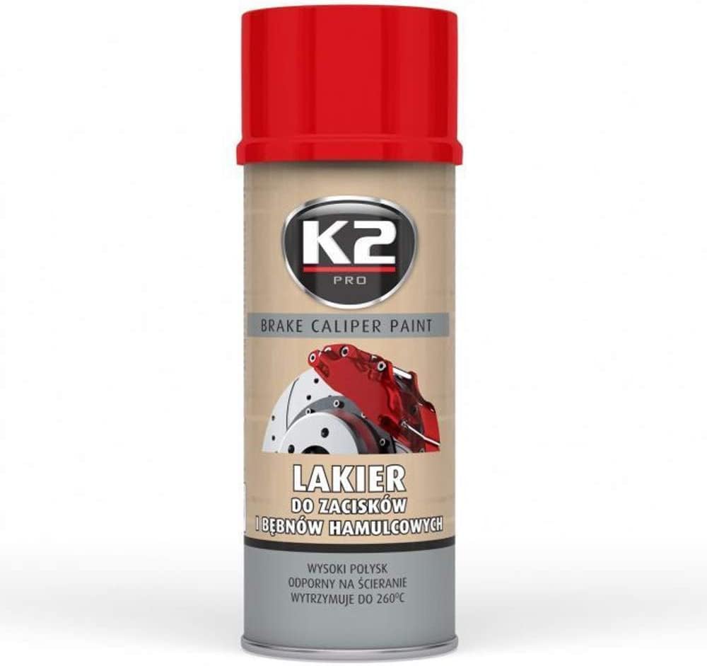 Peinture en spray 400 ml K2 Pro, pour étrier de frein, rouge haute brillance, résistant à la chaleur à 260 °C