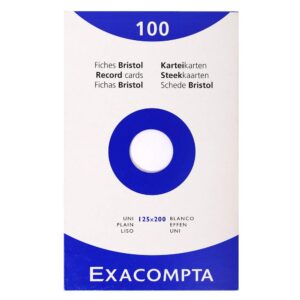Exacompta - Réf. 13303E - Étui de 100 fiches bristol unies non perforées - format 125 x 200 mm - compatibles avec imprimante jet d'encre, laser et photocopieur - couleur blanc