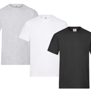 Fruit of the Loom Lot de 3 t-shirts pour homme Taille XL (1 x noir, 1 x blanc, 1 x gris) Avec 1 bloc-notes HL Kauf
