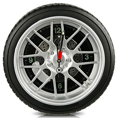 Horloge, Pneu avec 16 LED, D: env. 35 cm, en plastique, pour 4 pile mignon (AA) fonctionne également avec adaptateur, dans emballage cadeau