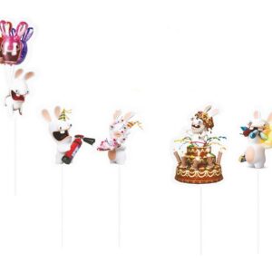 P’TIT CLOWN - Accessoires Décoration d’Anniversaire Enfant - Lapins Crétins™ - Licence Officielle - Assiettes, Gobelets, Serviettes, Confettis, Sachets, Cartes d’Invitation (Pique à gâteau x6)