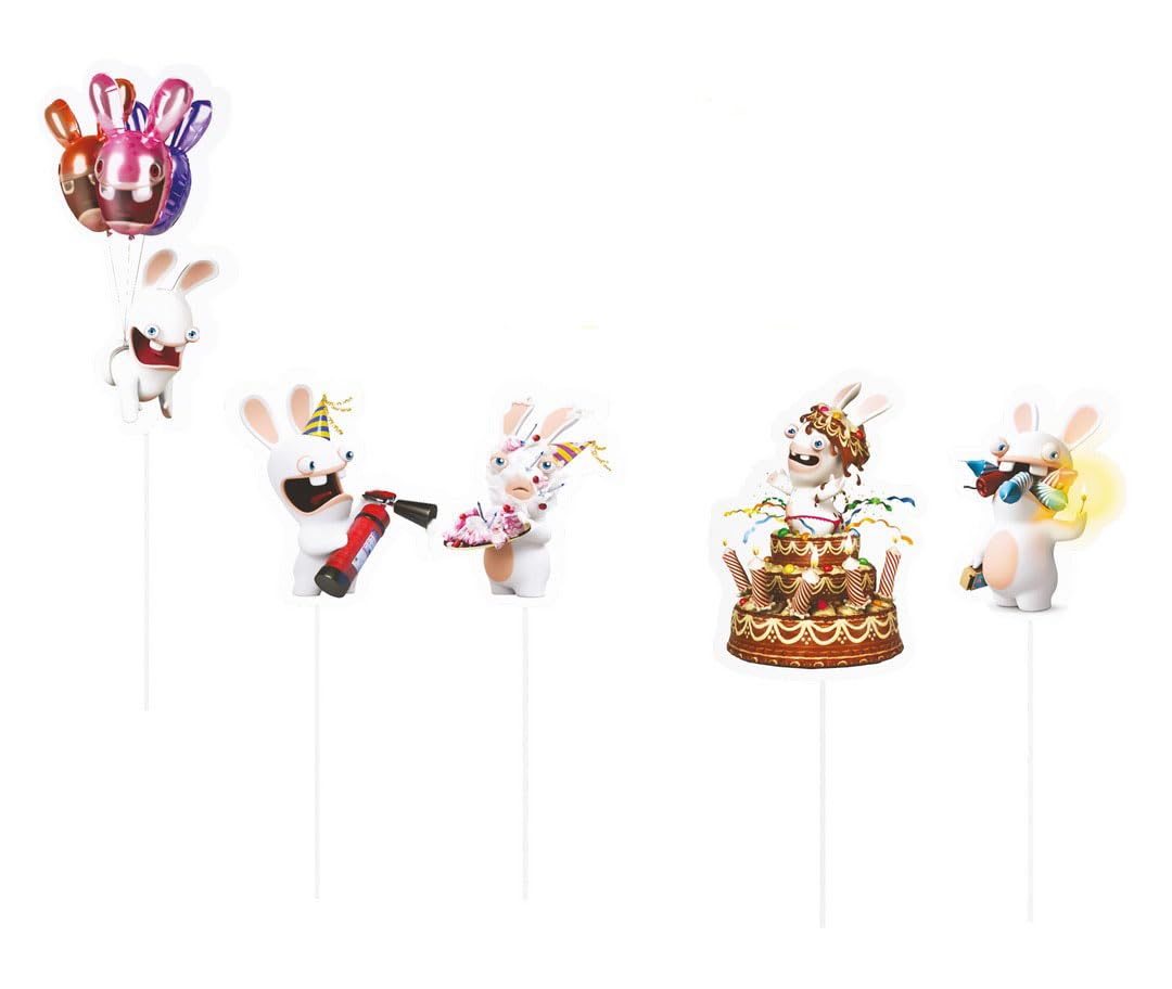 P’TIT CLOWN - Accessoires Décoration d’Anniversaire Enfant - Lapins Crétins™ - Licence Officielle - Assiettes, Gobelets, Serviettes, Confettis, Sachets, Cartes d’Invitation (Pique à gâteau x6)
