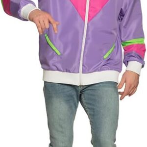 Boland Costume adulte Veste d'entraînement années 80 avec poches pour tenue de camping, jogging, costume assi, style rétro, déguisement de groupe, fête de carnaval,Rose, Violet et Vert, L