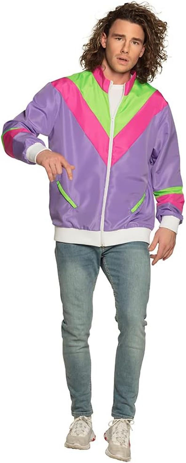 Boland Costume adulte Veste d'entraînement années 80 avec poches pour tenue de camping, jogging, costume assi, style rétro, déguisement de groupe, fête de carnaval,Rose, Violet et Vert, L