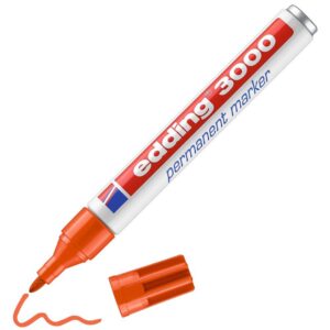 edding 3000 Marqueur permanent - orange - 1 stylo - pointe ronde 1,5-3 mm - sèche vite - résiste à l'eau et à l'essuyage - pour carton, plastique, bois, métal - marqueur universel