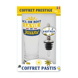 STC Coffret Pastis Verre et Bec verseur Ici on boit la Vie en Jaune