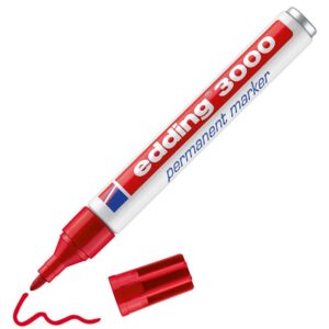 edding 3000 Marqueur permanent - rouge - 1 stylo - pointe ronde 1,5-3 mm - sèche vite - résiste à l'eau et à l'essuyage - pour carton, plastique, bois, métal - marqueur universel