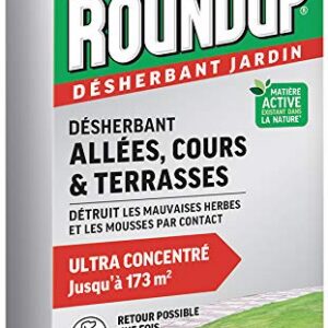 ROUNDUP Désherbant Concentré Cours, Allées & Terrasses – Action 2-en-1 Mauvaises Herbes & Mousses – Effets en 1h – 400ml