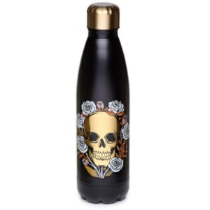 Grindstore Bouteille Isolée (Gourde) 500ml en Acier Inoxydable pour Boissons Chaudes ou Froides Skulls and Roses - Crâne, Black