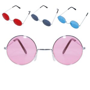 P'TIT CLOWN - 10801 - Lunettes Métal Rondes - Hippie, Années 70 - Parfait pour Carnaval, Soirées Costumées, Fêtes à Thèmes, Festivals, Halloween - Coloris Aléatoire - Unisexe - Vendu à l'Unité