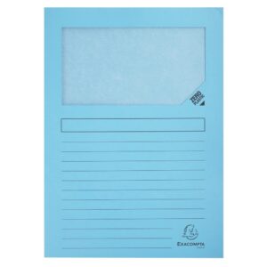 Exacompta - Réf. 50152E - Paquet de 100 chemises à fenêtre sans plastique SUPER 160 g/m² - couleurs pastel - chemises certifiées PEFC™ - dimensions 22 x 31 cm pour format A4 - couleur bleu clair
