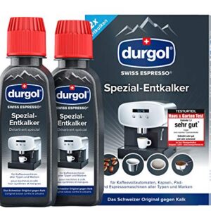 durgol swiss espresso – Détartrant spécial anti-calcaire pour tous types de machines à café – Enlève le calcaire efficacement – Version française – 2 x 125 ml