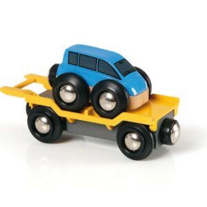 BRIO World - 33577 - Wagon Transport de Voiture avec Rampe - Accessoire pour Circuit de Train en Bois - Système d'attache aimantée - Jouet pour garçons et Filles dès 3 Ans