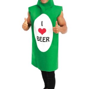 P'TIT CLOWN - Déguisement Adulte Bouteille - Costume Super Pastis, Costume Cubis, Costume Bouteille de Vin - Pour Carnaval, Fêtes Costumées - Polyester - Taille Unique (I love Beer)