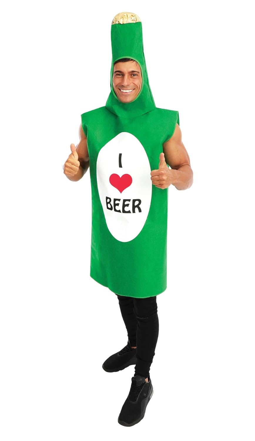 P'TIT CLOWN - Déguisement Adulte Bouteille - Costume Super Pastis, Costume Cubis, Costume Bouteille de Vin - Pour Carnaval, Fêtes Costumées - Polyester - Taille Unique (I love Beer)