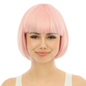 P'tit Clown - 24012 - Perruque Cabaret Femme Luxe - Bob Wig - Accessoire Déguisement Carnaval, Manga, Cosplay, Halloween - Cheveux Synthétiques Haute Qualité - Coiffable et Lisable - Rose Clair