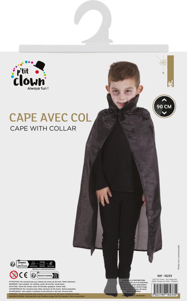 P'TIT CLOWN — Cape en Tissu Enfant Noir 90 cm Taille M – Image 4