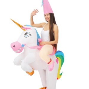P'tit Clown - 24570 - Déguisement Gonflable Licorne Assis-dessus - Costume Magic Licorne Adulte - Pour Carnaval, Halloween, Fête Costumée, Cosplay - Multicolore - Piles 4xAA (Non incluses)