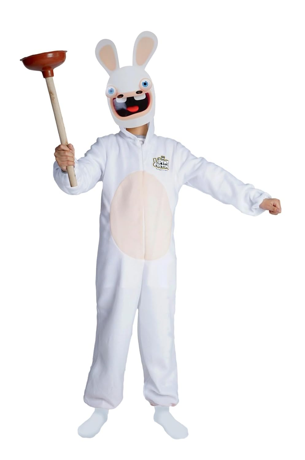 P'TIT CLOWN - Costume Lapins Crétins™ Enfant - Raving Rabbids Suit - Déguisement - Licence Officielle - Combinaison, Masque en Carton - Carnaval, Anniversaire, Fêtes à Thèmes - Blanc (7-9 ans)