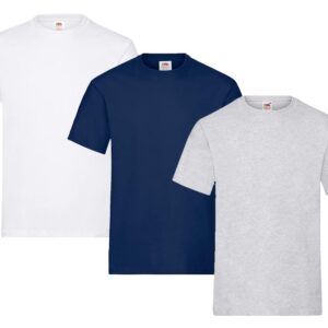 Fruit of the Loom Lot de 3 t-shirts pour homme Taille XXL (1 x blanc, 1 x gris, 1 x bleu marine) Avec 1 bloc-notes HL Kauf