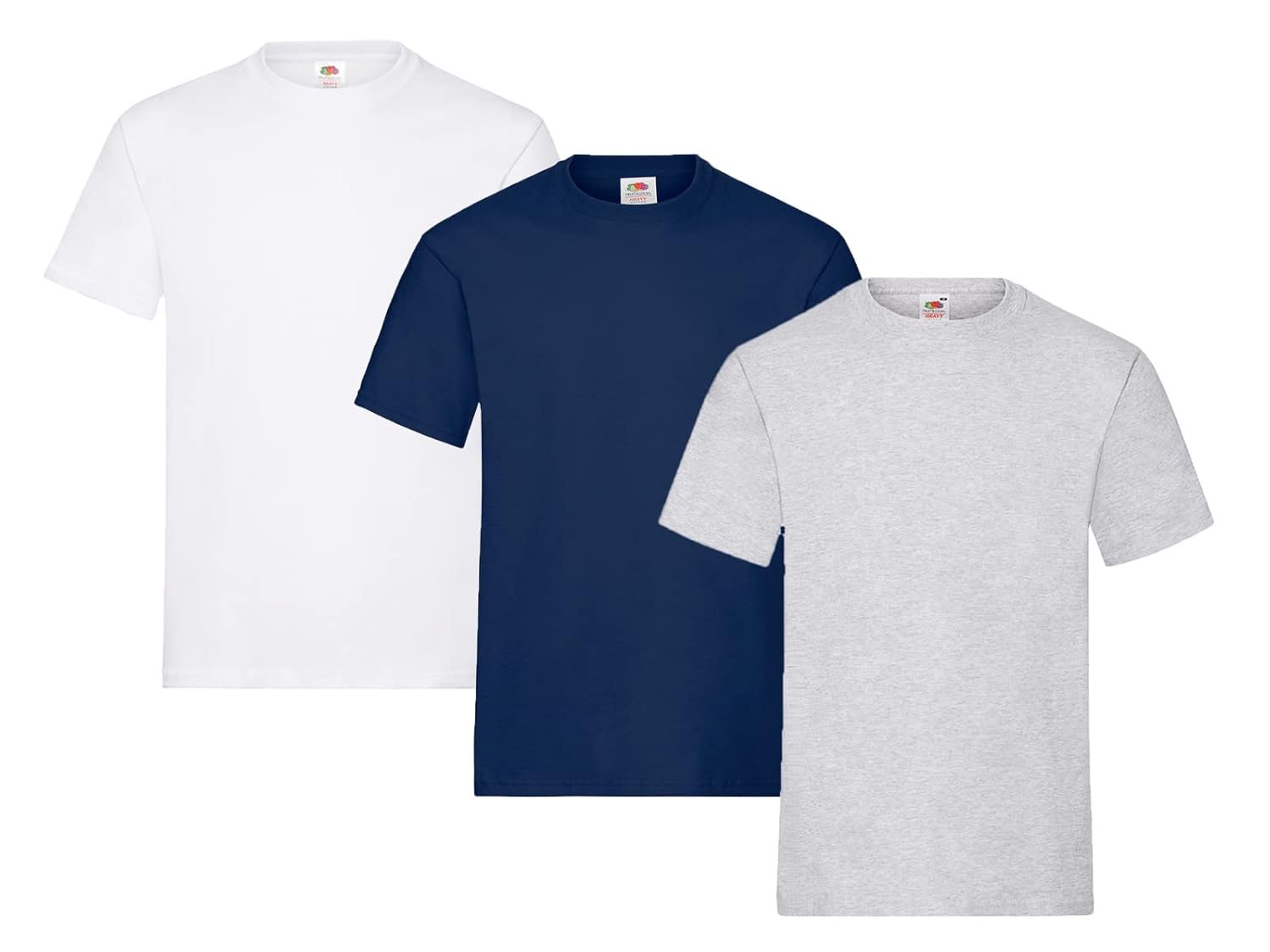 Fruit of the Loom Lot de 3 t-shirts pour homme Taille XXL (1 x blanc, 1 x gris, 1 x bleu marine) Avec 1 bloc-notes HL Kauf